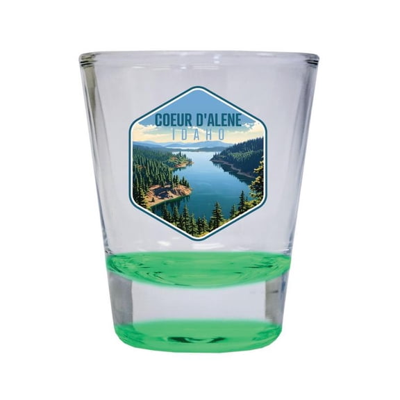 Coeur D'Alene Idaho Design A Souvenir 2 oz Round Shot Glass Green