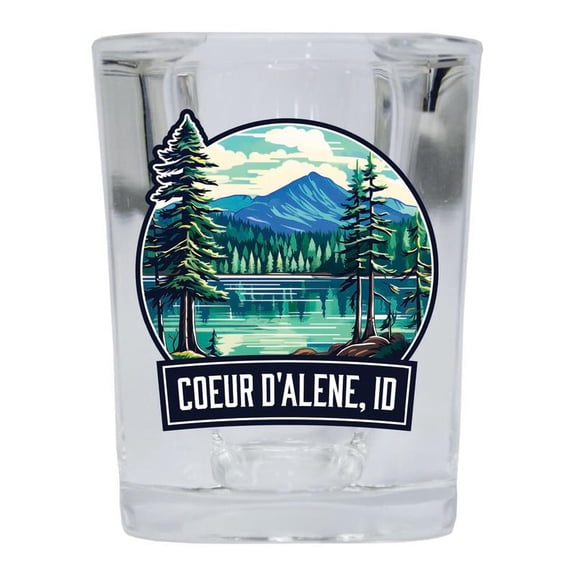 Coeur D'Alene Idaho Design B Souvenir 2 oz Square Shot Glass Clear