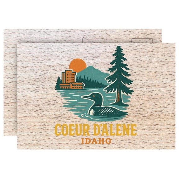 Coeur D'Alene Idaho Vintage Design Souvenir 4 x 6 Wood Postcard Full Color