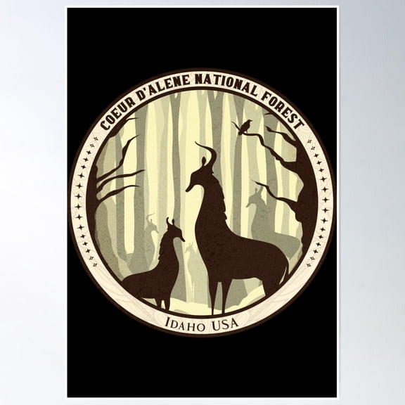 Coeur D'Alene National Forest Mystical Deer Poster Wall Art, Modern Wall Decor, 8x12 UNFRAMED