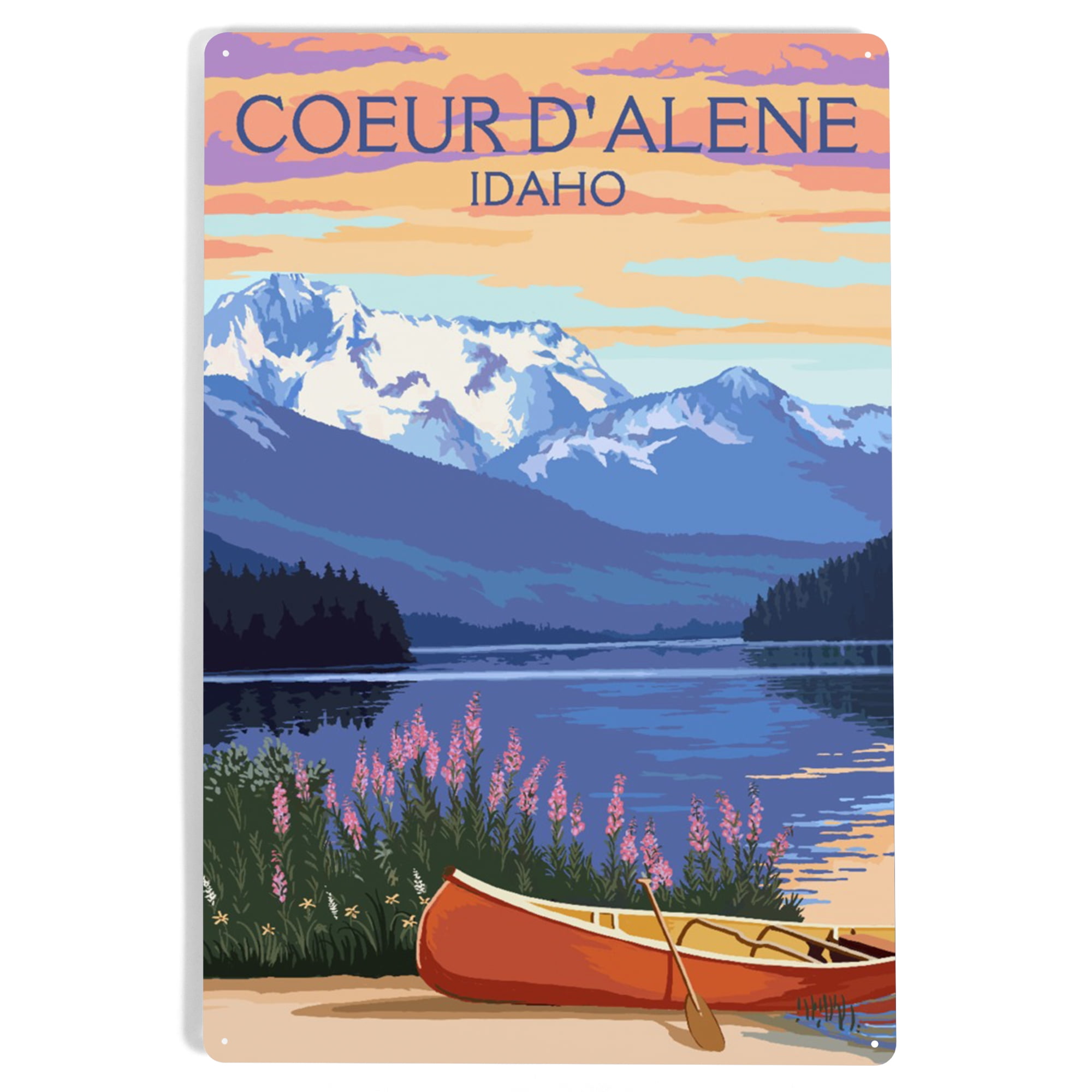 Coeur d'Alene, Idaho, Lake Scene and Canoe (12x18 Aluminum Art, Indoor
