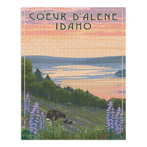 Coeur d'Alene, Idaho, Lake and Bear Family (lp_archive) (1000 Piece Puzzle, Size 19x27, Challenging Jigsaw Puzzle for Adults and Family, Made in USA)