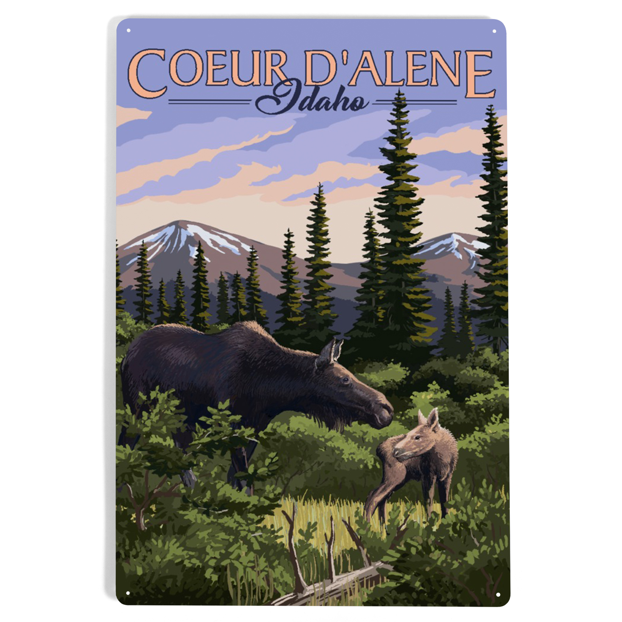 Coeur d'Alene, Idaho, Moose and Baby Calf (lp_archive) (12x18 Aluminum