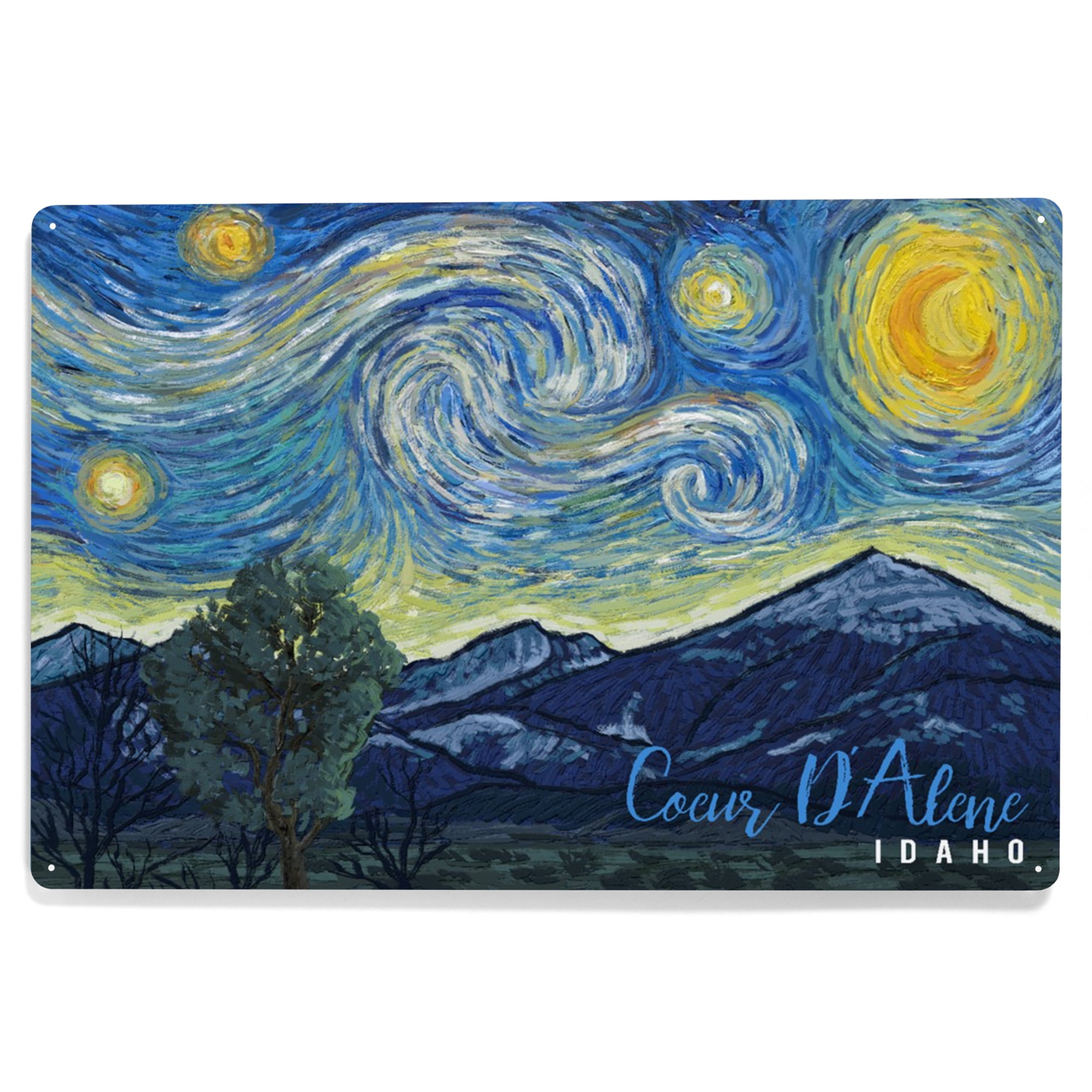 Coeur d'Alene, Idaho, Starry Night (12x18 Aluminum Art, Indoor Outdoor