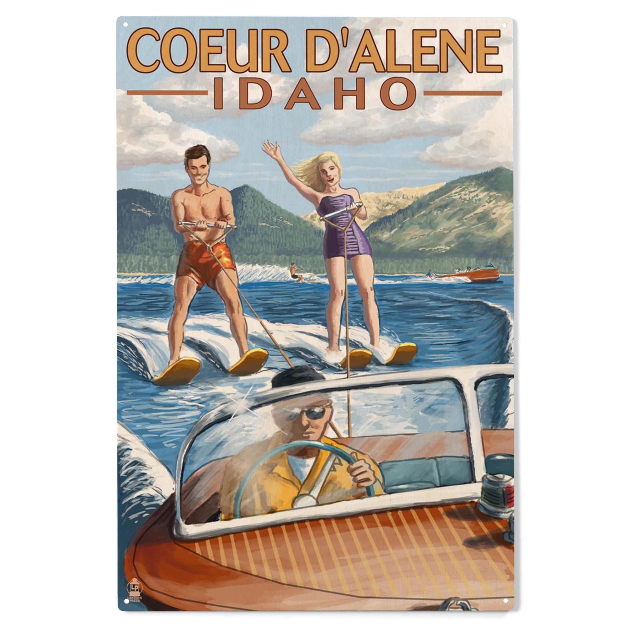 Coeur d'Alene, Idaho, Water Skiing Scene Birch Wood Wall Sign (10x15