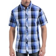 COEVALS CLUB Men Short Sleeve Button Down Up Cotton Casual Soft Plaid Top Shirt (Blue Plaid 7# XXL)