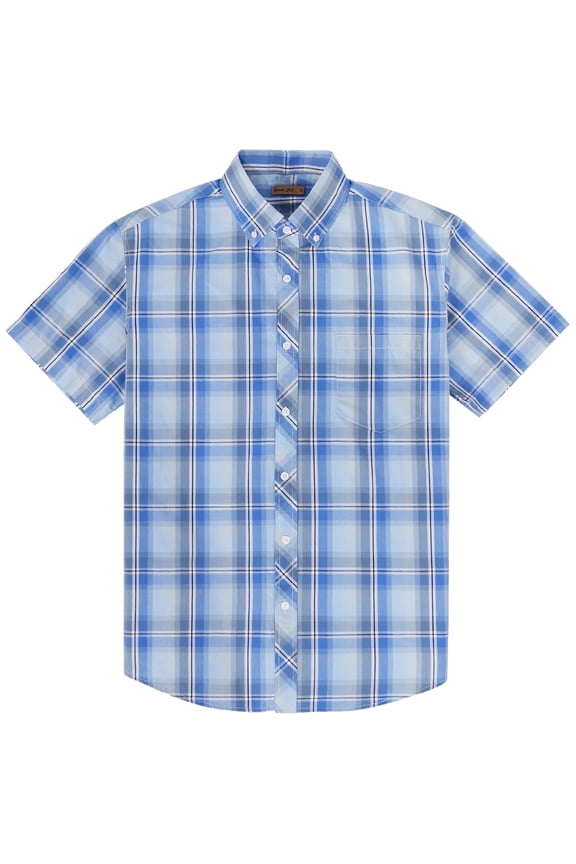 Men Short Sleeve Button Down Up Cotton Casual Soft Plaid Top Shirt (Light Blue Plaid 11# L)