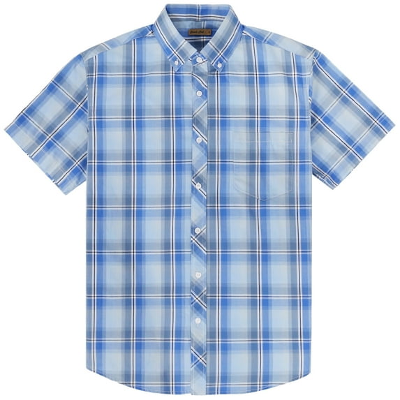 Coevals Club Men Short Sleeve Button Down Up Cotton Casual Soft Plaid Top Shirt (Light Blue Plaid 11# XXL)