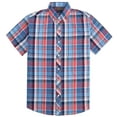 thumbnail image 1 of Coevals Club Men Short Sleeve Button Down Up Cotton Casual Soft Plaid Top Shirt (Red Blue 9# XL), 1 of 4