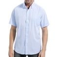 thumbnail image 1 of Coevals Club Men Short Sleeve Button Down Up Cotton Casual Soft Solid Top Shirt (Blue 1# S), 1 of 4
