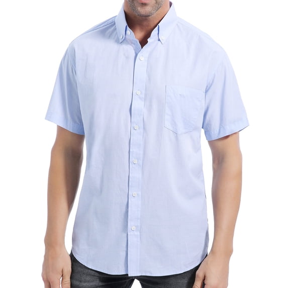 Coevals Club Men Short Sleeve Button Down Up Cotton Casual Soft Solid Top Shirt (Blue 1# S)