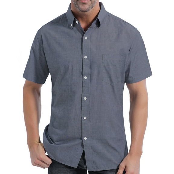 Coevals Club Men Short Sleeve Button Down Up Cotton Casual Soft Solid Top Shirt (Dark Gray 12# 2XL)