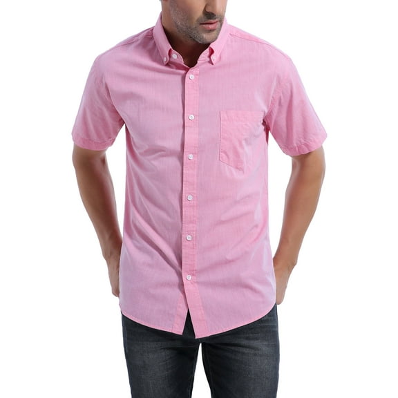 Coevals Club Men Short Sleeve Button Down Up Cotton Casual Soft Solid Top Shirt (Pink 4# XL)