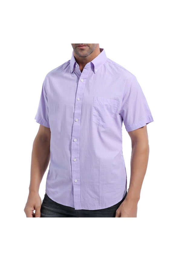 Men Short Sleeve Button Down Up Cotton Casual Soft Solid Top Shirt (Purple 3# M)