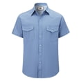 thumbnail image 1 of Coevals Club Men's Denim Button Up Western Cowboy Pearl Snap Short Sleeve Shirt Classic Casual Workwear 02 Dusk Blue Large, 1 of 1