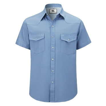 Coevals Club Men's Denim Button Up Western Cowboy Pearl Snap Short Sleeve Shirt Classic Casual Workwear 02 Dusk Blue Large