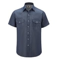thumbnail image 1 of Coevals Club Men's Denim Button Up Western Cowboy Pearl Snap Short Sleeve Shirt Classic Casual Workwear 05 Dark Blue Large, 1 of 1