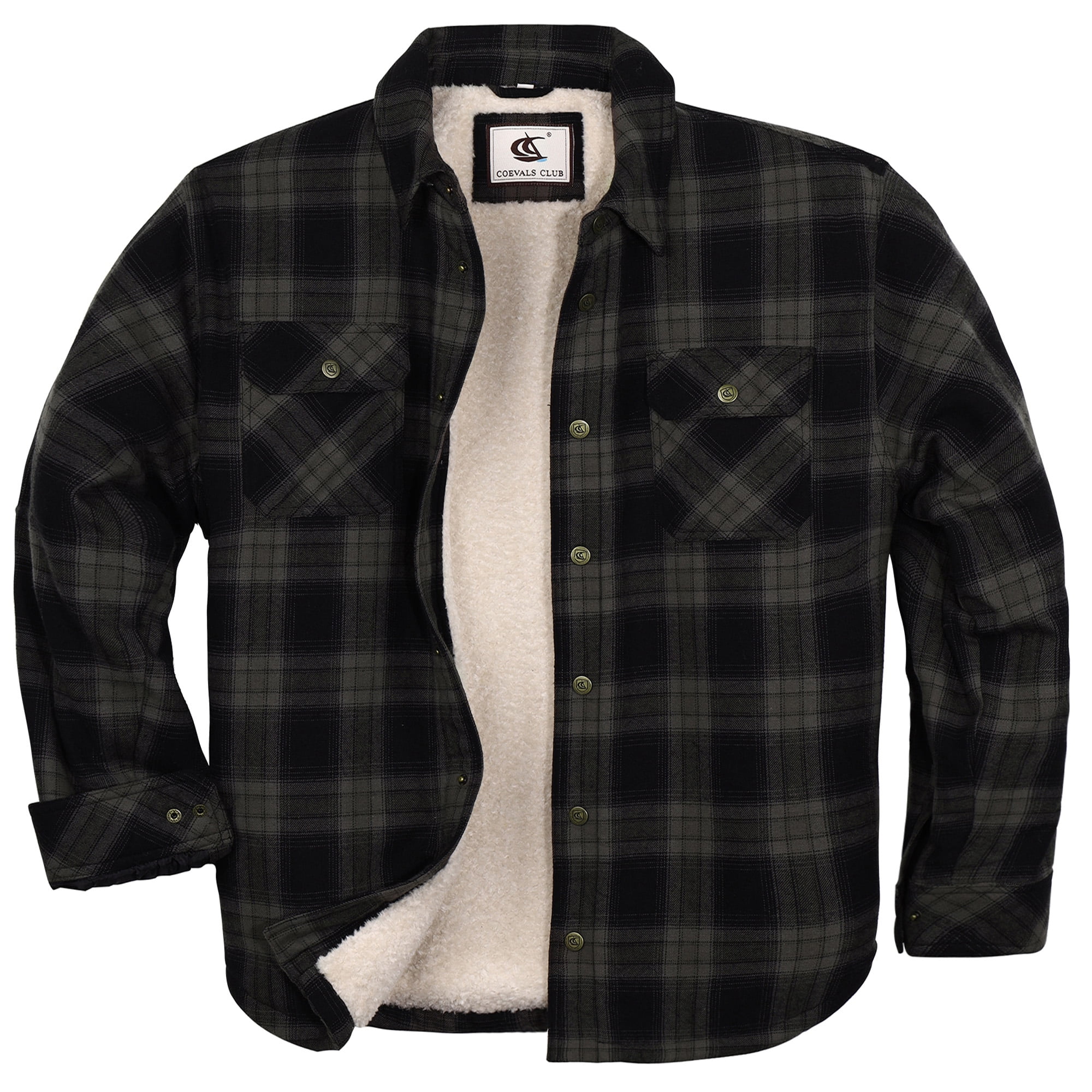 Coevals Club Men's Flannel Jacket Sherpa Lined Cotton Plaid Snap Button ...