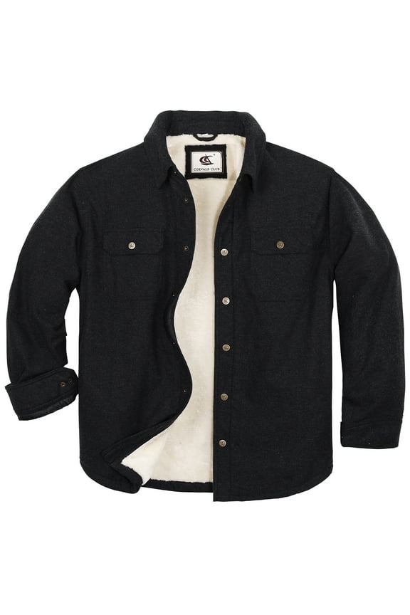 Men's Flannel Jacket Sherpa Lined Cotton Solid Snap Button Up Quilted Long Sleeve Shirt Jacket Black 11 2X-Large