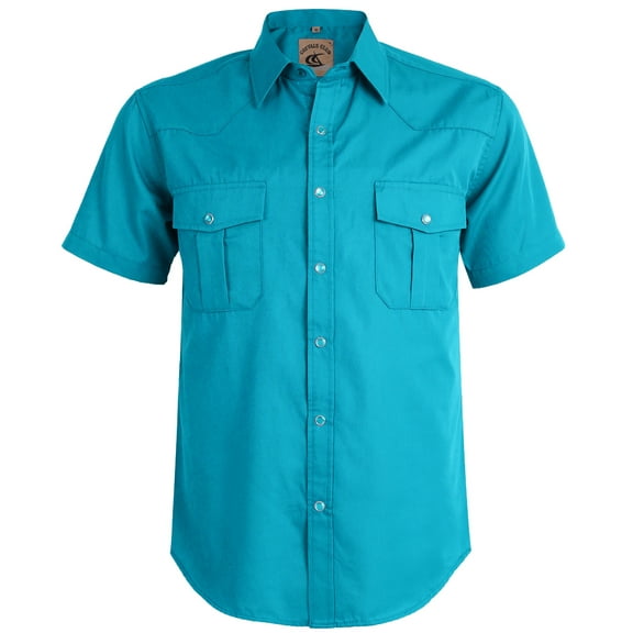 Coevals Club Men's Summer Short Sleeve Casual Western Solid Plain Snap Buttons Work Shirt (Barrier Reef XL)