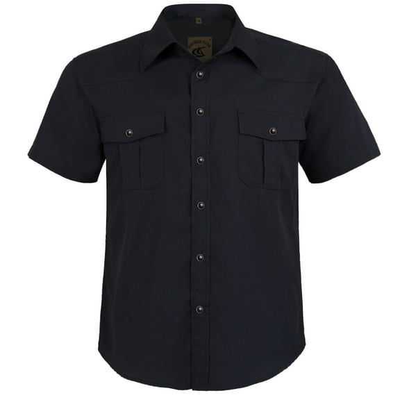 Coevals Club Men's Summer Short Sleeve Casual Western Solid Plain Snap Buttons Work Shirt (Black L)