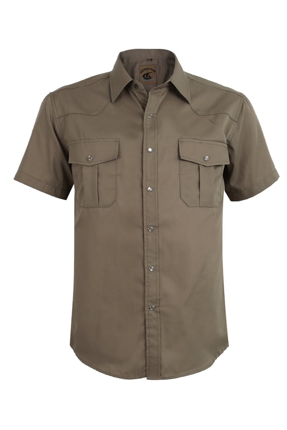 Men's Summer Short Sleeve Casual Western Solid Plain Snap Buttons Work Shirt (Kangaroo M)