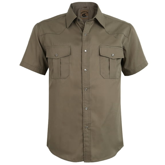 Coevals Club Men's Summer Short Sleeve Casual Western Solid Plain Snap Buttons Work Shirt (Kangaroo M)