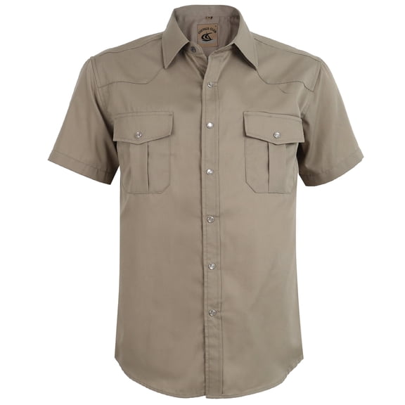 Coevals Club Men's Summer Short Sleeve Casual Western Solid Plain Snap Buttons Work Shirt (Khaki L)