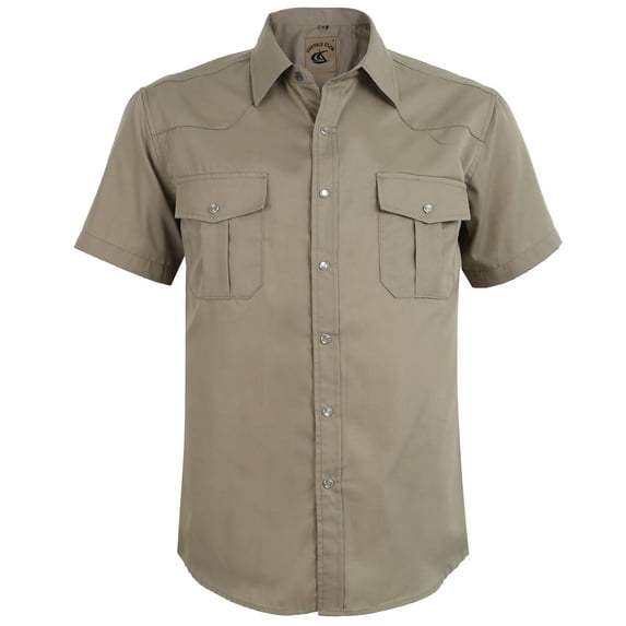 Coevals Club Men's Summer Short Sleeve Casual Western Solid Plain Snap Buttons Work Shirt (Khaki XXL)