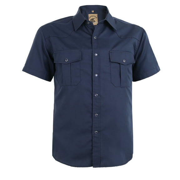 Coevals Club Men's Summer Short Sleeve Casual Western Solid Plain Snap Buttons Work Shirt (Navy S)