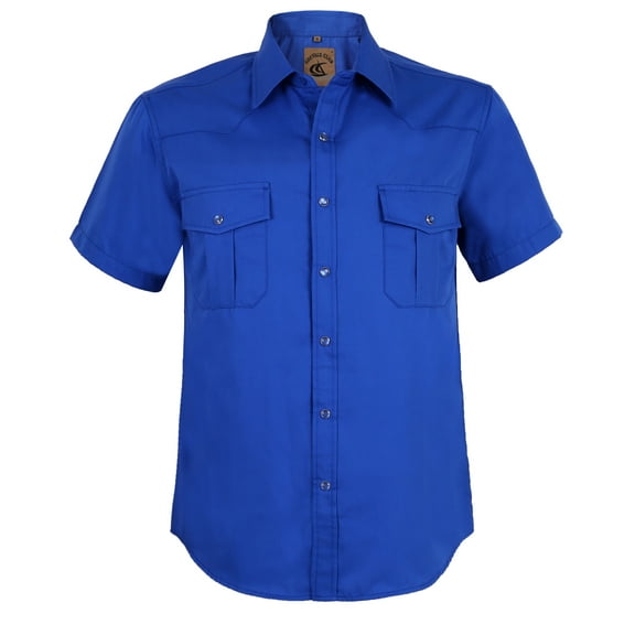 Coevals Club Men's Summer Short Sleeve Casual Western Solid Plain Snap Buttons Work Shirt (Royal Blue L)