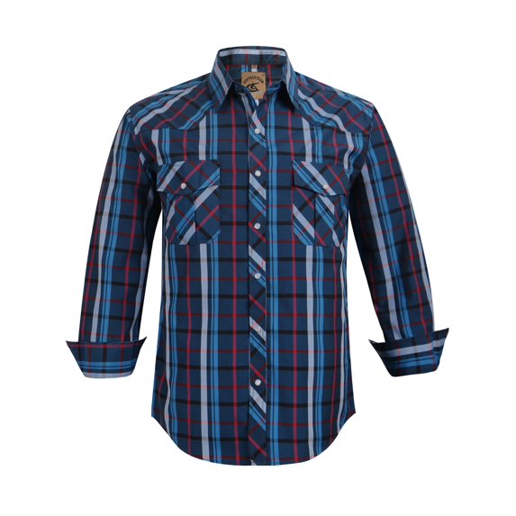 Coevals Club Men's Western Cowboy Long Sleeve Pearl Snap Casual Plaid Work Shirts Black Blue 31 3X-Large
