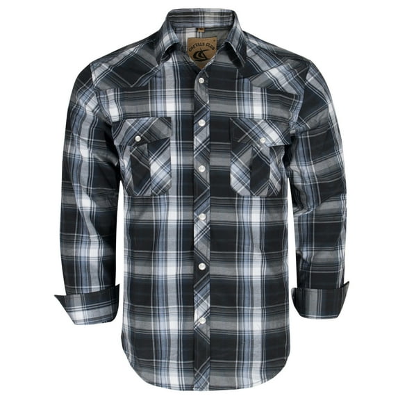 Coevals Club Men's Western Cowboy Long Sleeve Pearl Snap Casual Plaid Work Shirts (Black Gray #9, M)