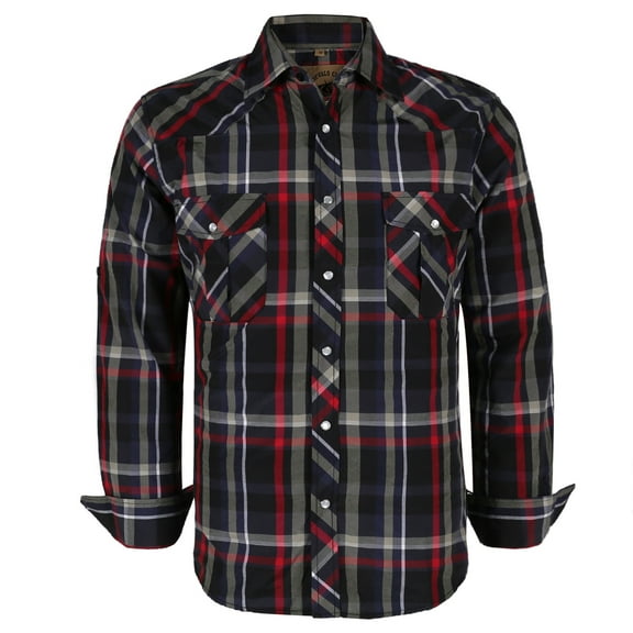 Coevals Club Men's Western Cowboy Long Sleeve Pearl Snap Casual Plaid Work Shirts (Black Red #6 3XL)