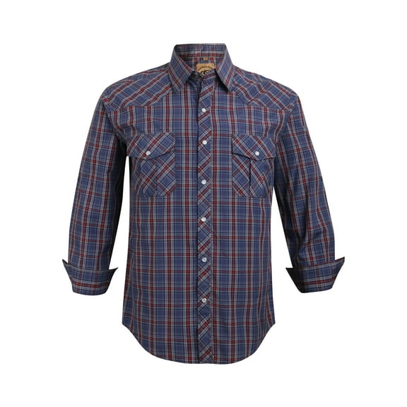 Coevals Club Men's Western Cowboy Long Sleeve Pearl Snap Casual Plaid Work Shirts Navy Gray Red 34 Large
