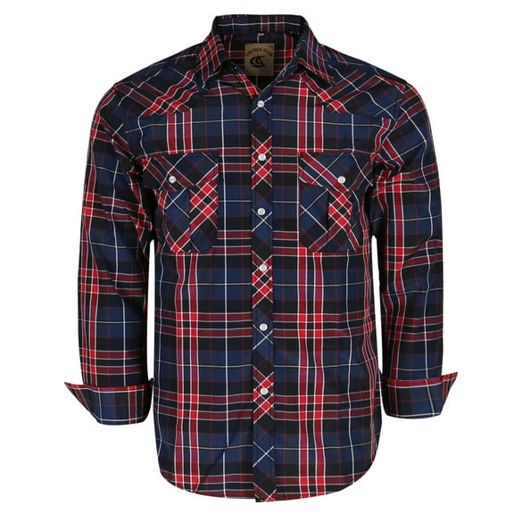 Coevals Club Men's Western Cowboy Long Sleeve Pearl Snap Casual Plaid Work Shirts (Red Black #12 M)
