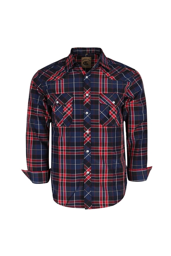 Men's Western Cowboy Long Sleeve Pearl Snap Casual Plaid Work Shirts (Red Black #12 M)