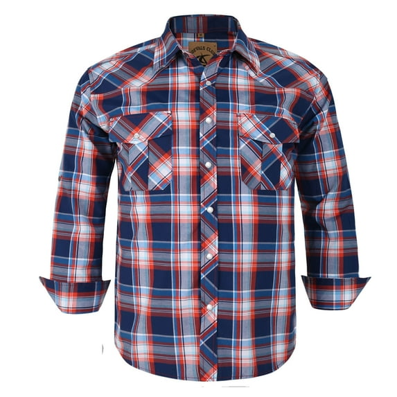 Coevals Club Men's Western Cowboy Long Sleeve Pearl Snap Casual Plaid Work Shirts (Red Blue #15 4XL)