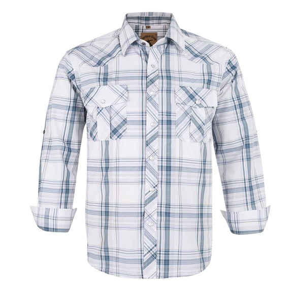 Coevals Club Men's Western Cowboy Long Sleeve Pearl Snap Casual Plaid Work Shirts (White Plaid #28 XL)