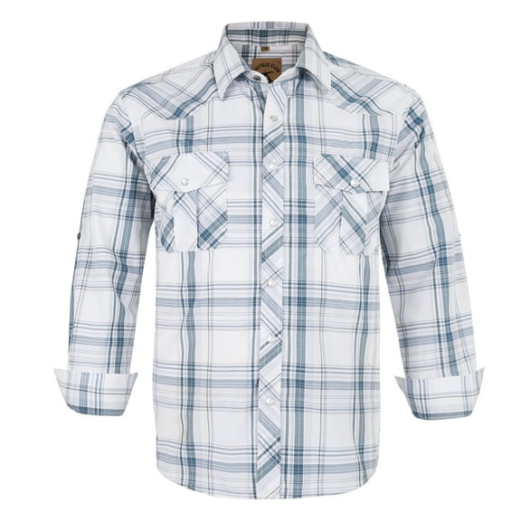 Coevals Club Men's Western Cowboy Long Sleeve Pearl Snap Casual Plaid Work Shirts (White Plaid #28 XL)