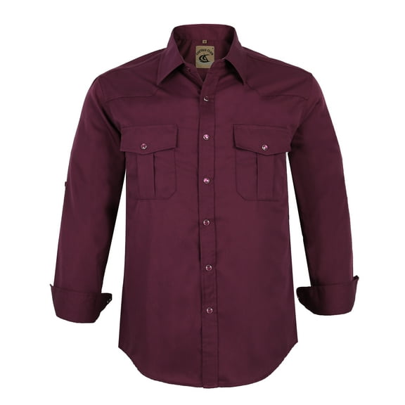 Coevals Club Men's Western Cowboy Long Sleeve Pearl Snap Casual Soild Work Shirts Burgundy 7 Small