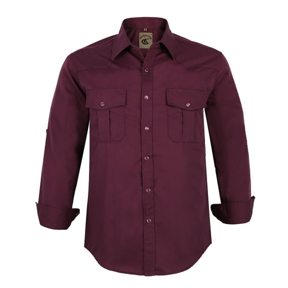 Coevals Club Men's Western Cowboy Long Sleeve Pearl Snap Casual Soild Work Shirts Burgundy 7 Small