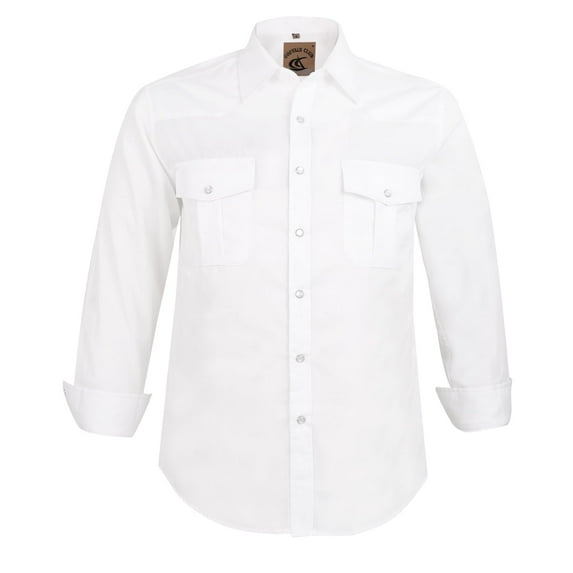Coevals Club Men's Western Cowboy Long Sleeve Pearl Snap Casual Soild Work Shirts White 5 4X-Large