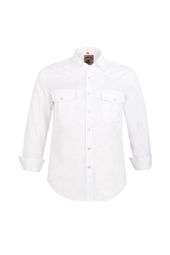 Men's Western Cowboy Long Sleeve Pearl Snap Casual Soild Work Shirts (White #5 XL)