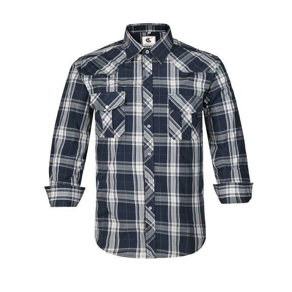 Coevals Club Men's Western Cowboy Long Sleeve Pearl Snap Plaid Work Shirts Black Plaid 41 XX-Large