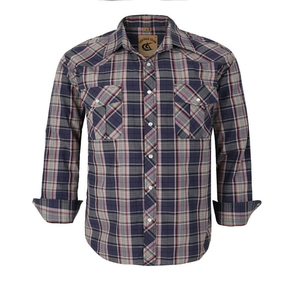Coevals Club Men's Western Cowboy Long Sleeve Pearl Snap Plaid Work Shirts Gray Plaid 26 3X-Large