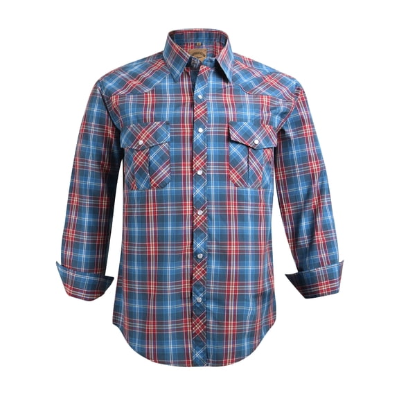Coevals Club Men's Western Cowboy Long Sleeve Pearl Snap Plaid Work Shirts Red Blue 32 Large