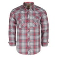 thumbnail image 1 of Coevals Club Men's Western Cowboy Long Sleeve Pearl Snap Plaid Work Shirts Red Gray 22 Medium, 1 of 4