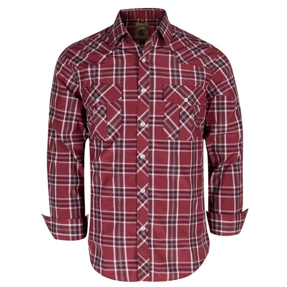 Coevals Club Men's Western Cowboy Long Sleeve Pearl Snap Plaid Work Shirts Red Plaid 08 X-Large