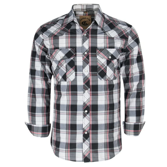 Coevals Club Men's Western Cowboy Long Sleeve Pearl Snap Plaid Work Shirts White Red 18 Medium